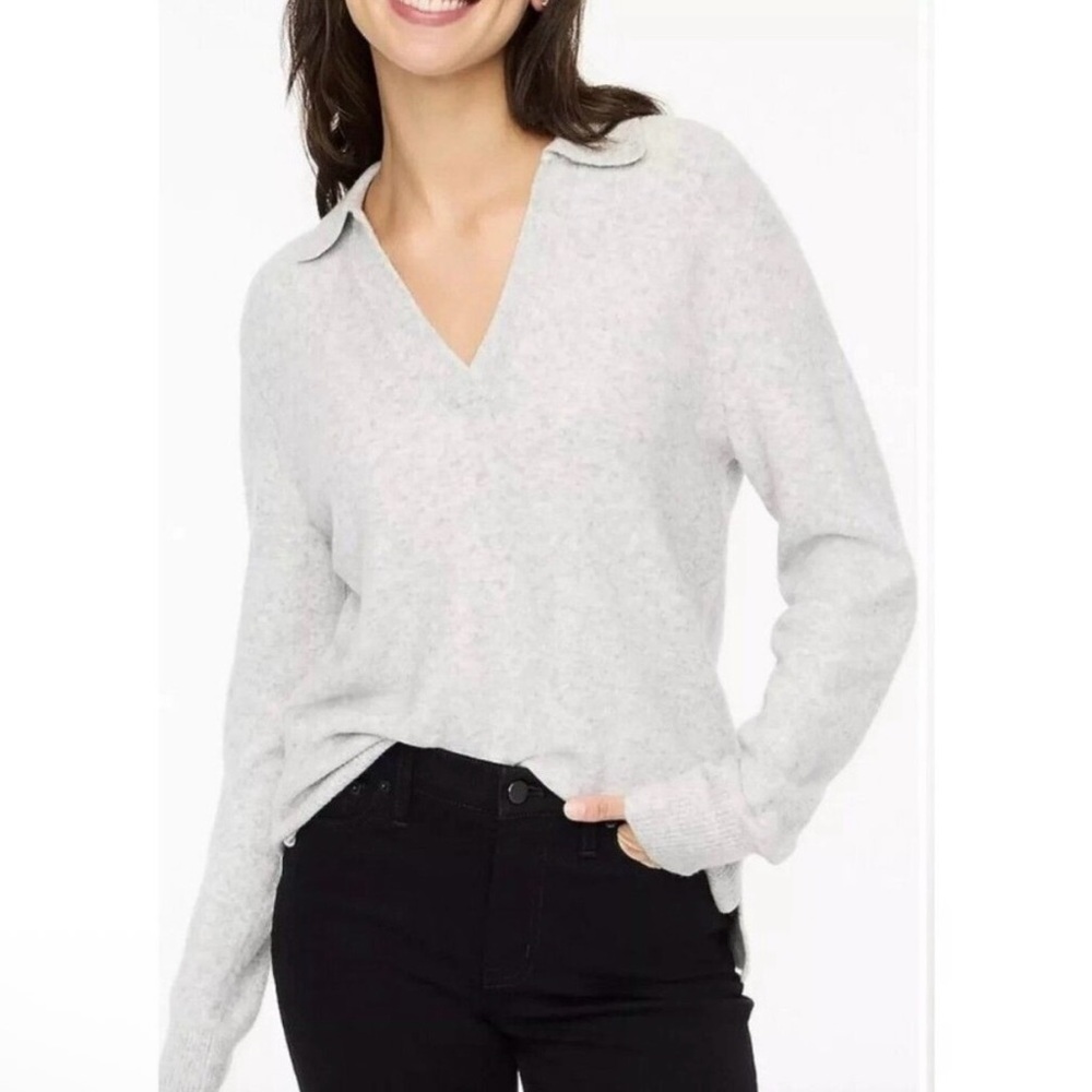J.Crew Extra Soft Women's Light Gray Polo V Neck Collared Sweater XS